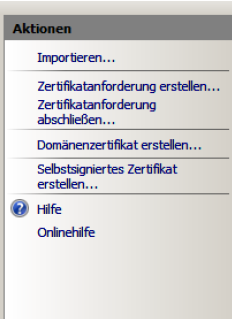 Sie können nun den Optionspunkt Serverzertifikate aufrufen, dort starten Sie die Zertifikatsanforderung Sie können nun den Optionspunkt Serverzertifikate aufrufen, dort starten Sie die Zertifikatsanforderung
