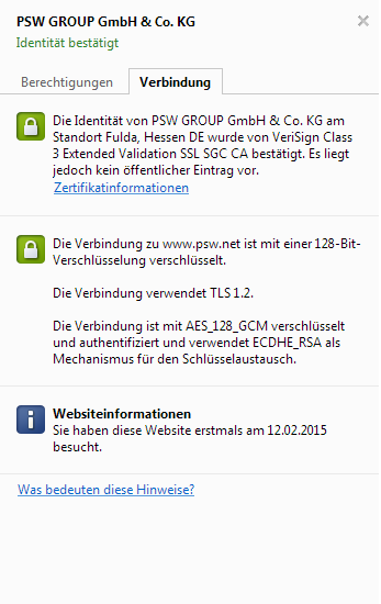 Darstellung des SSL-Zertifikates ohne "öffentlichen Eintrag" Darstellung des SSL-Zertifikates ohne "öffentlichen Eintrag"