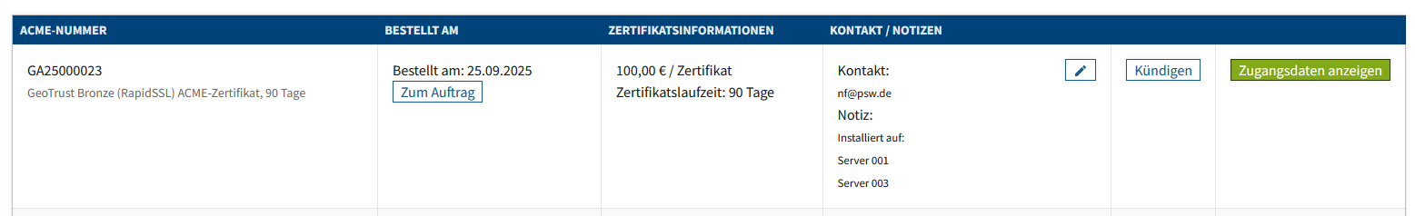 ACME Aktivierung